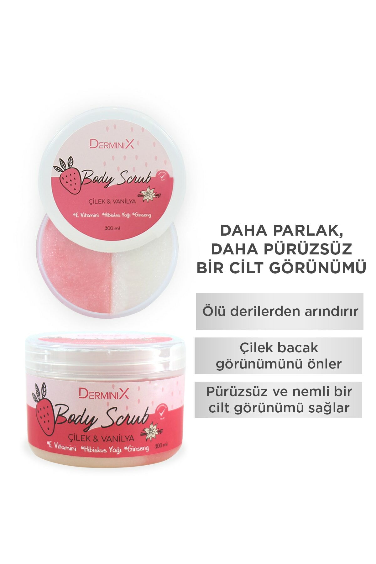 Derminix Vücut Peelingi Body Scrub Çilek Vanilya 300 ml