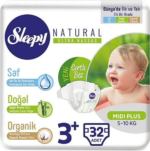Sleepy Natural Midi Plus Bebek Bezi No: 3 32'li
