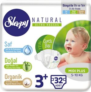 Sleepy Natural Midi Plus Bebek Bezi No: 3 32'li
