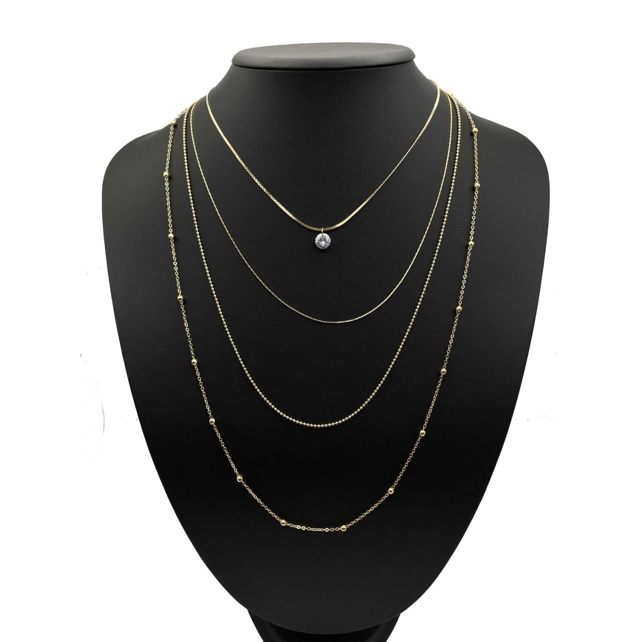 Tek Taşlı Kombin Kolye Gold