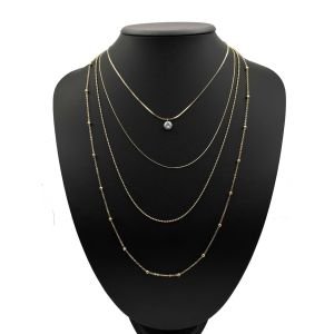 Tek Taşlı Kombin Kolye Gold