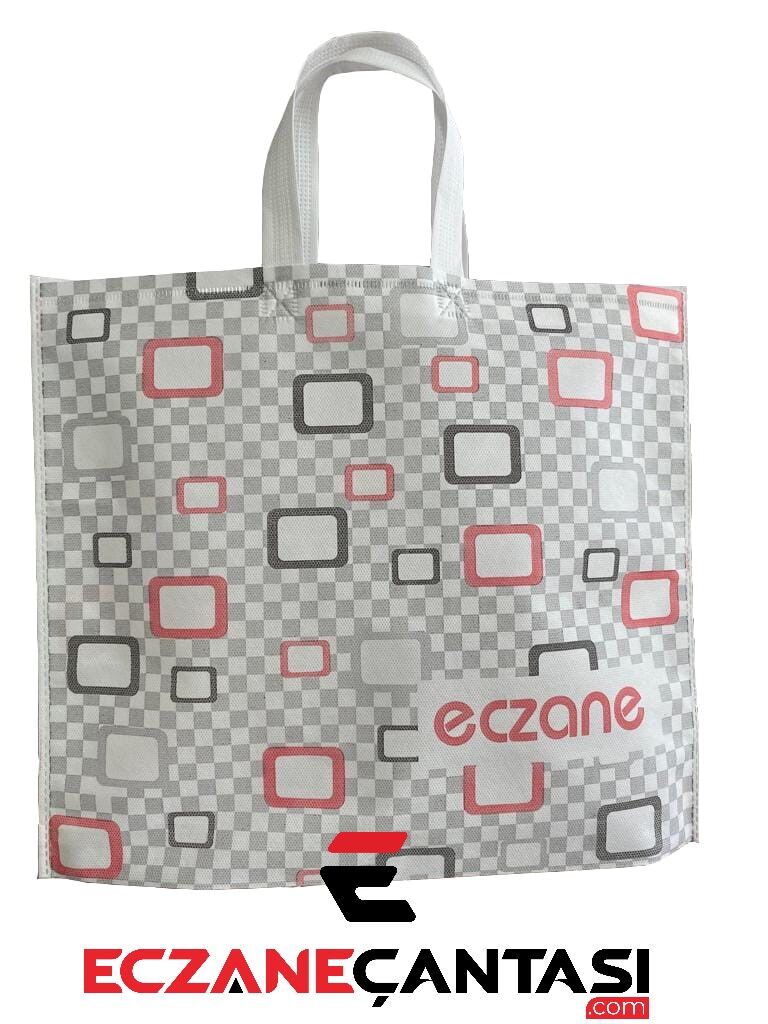 Eczane Çantası Gri Kırmızı Kareli Kulplu Körüklü Büyük Bez Çanta 40x34x7 50 li Paket