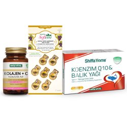 Kolajen + Cvitamini Hyaluronık Asıt + Koenzim Q10 & Omega3 + Doğal Üzüm-Q10 & Evitaminli Cilt Kapsülü