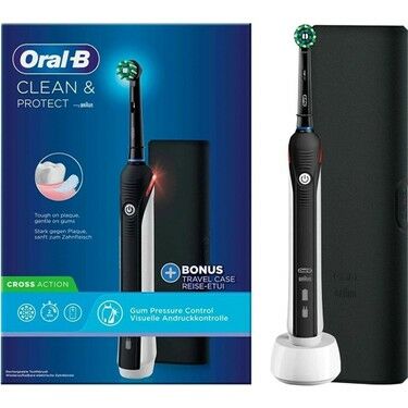 Oral-B Clean Protect Şarj Edilebilir Diş Fırçası Cross Action Siyah + Bonus Travel Case
