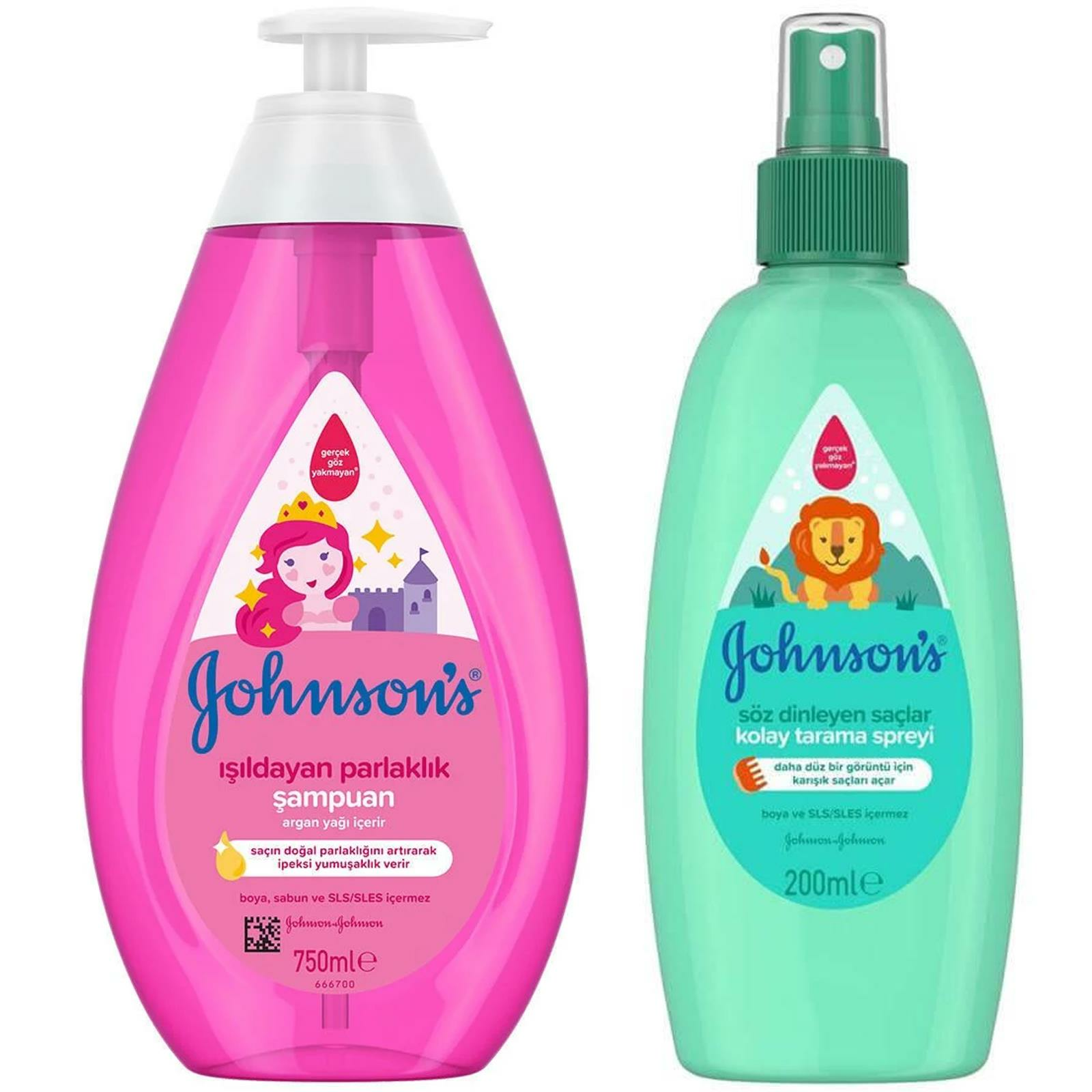 Johnson's Bebek Şampuanı 750 ml + Johnson's Işıldayan Parlaklık Kolay Tarama Spreyi 200 ml
