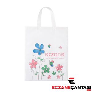 1000 Adet Eczane Çantası Çiçek Desen Kulplu Büyük Bez Çanta 30x37