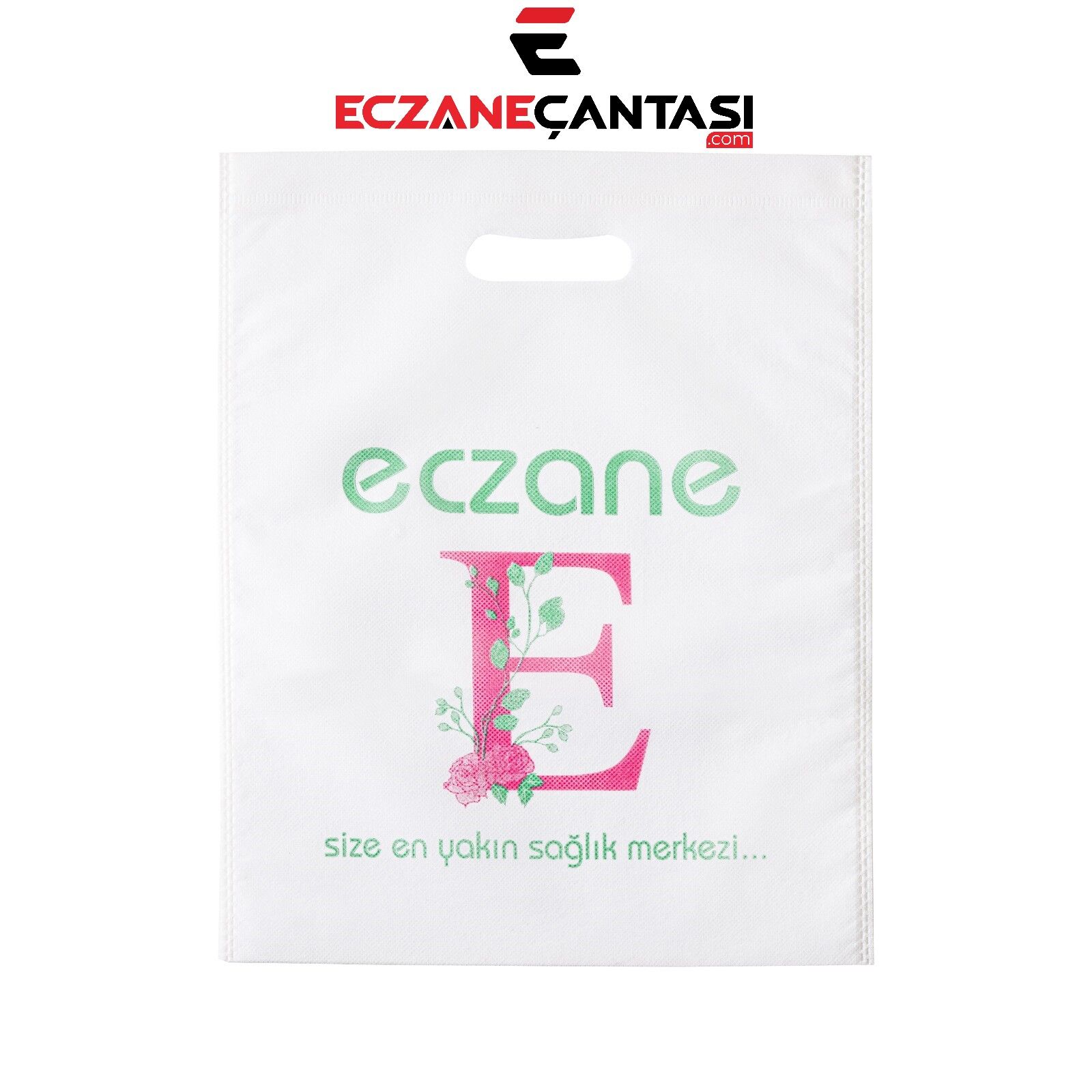 1000 Adet Eczane Çantası E-Logo El Geçme Büyük Bez Çanta 30x37