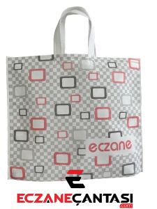 500 Adet Eczane Çantası Gri Kırmızı Kareli Kulplu Körüklü Büyük Bez Çanta 40x34x7