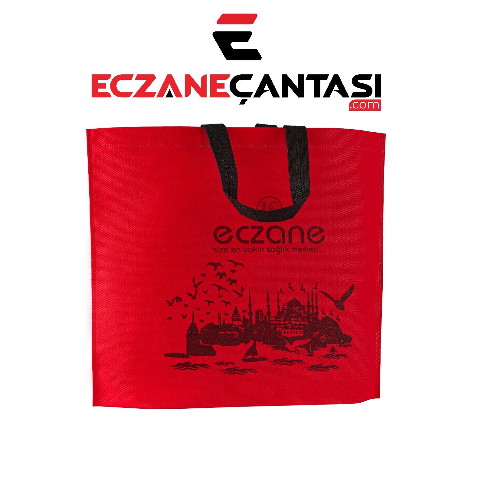 500 Adet Eczane Çantası İstanbul Kulplu Körüklü Büyük Bez Çanta 40x34x7