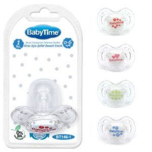 Babytime Şeffaf Gövdeli,Desenli,Kiraz Uçlu Emzik No:1 0-6 Ay BT146-1