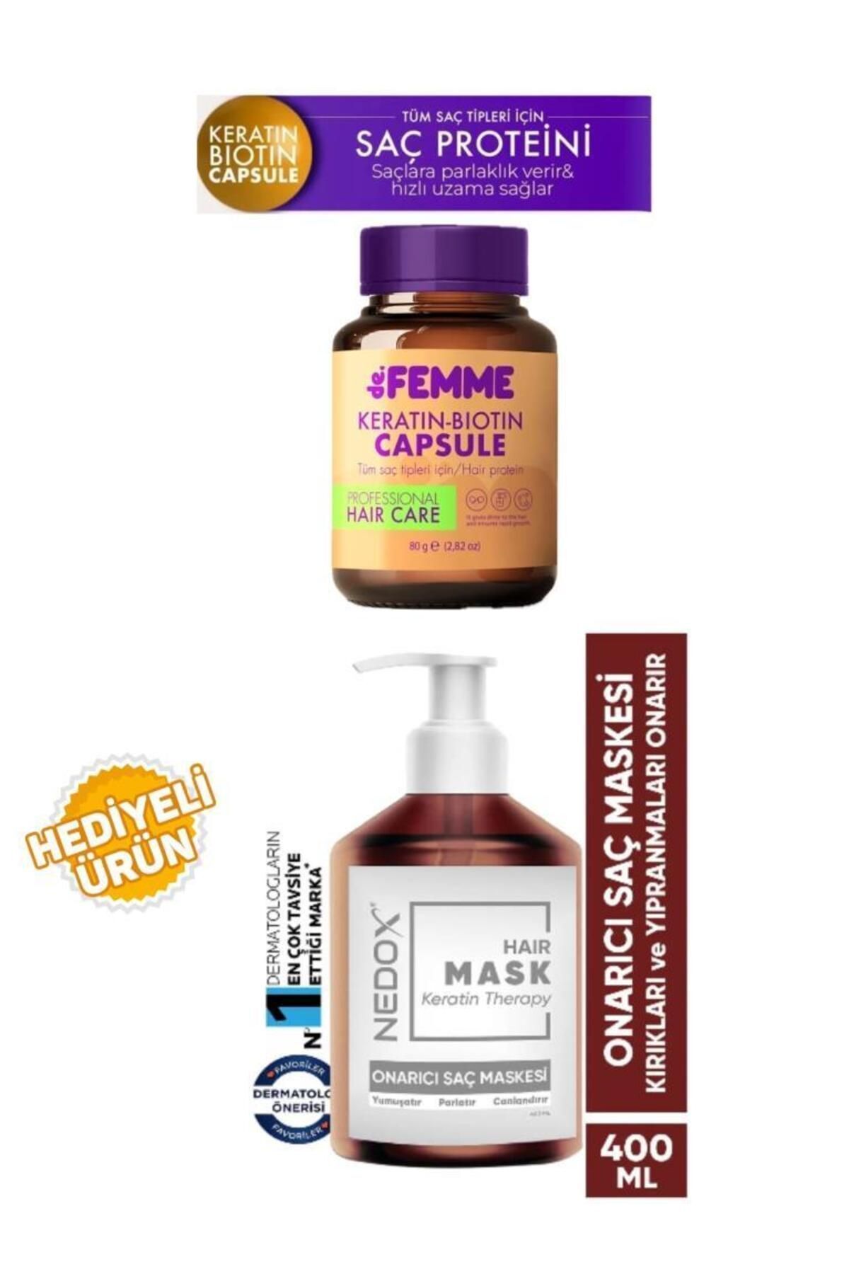 De Femme Saç Bakım Proteini 100 ml + Nedox Manolya Kokulu Saç Bakım Maskesi Besleyici Koruyucu Onarıcı Yoğun Parlaklık Kolay Tarama 400 ml
