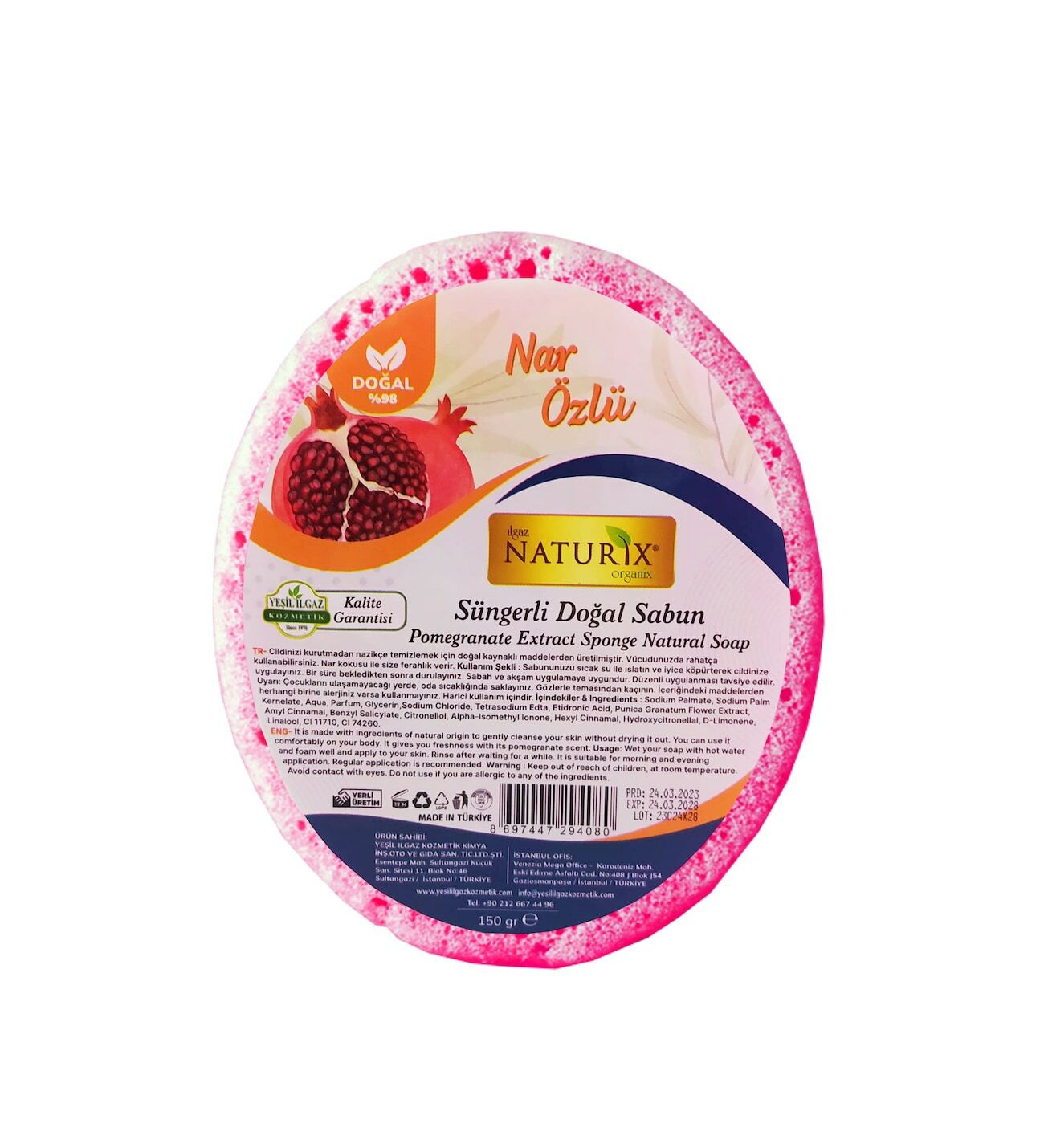 Naturix Doğal Süngerli Sabun Nar Özlü 150 gr