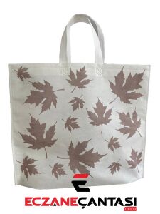 500 Adet Eczane Çantası Kuru Yaprak Desen Kulplu Körüklü Büyük Bez Çanta 40x34x7
