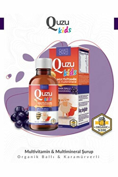 Quzu Kids Multivitamin Multimineral Organik Ballı Karamürverli 150 ml