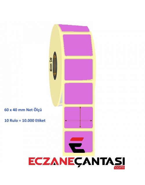 Eczane İlaç Tarif Etiketi Lila Renk 40mm × 60mm 10 000 Adet