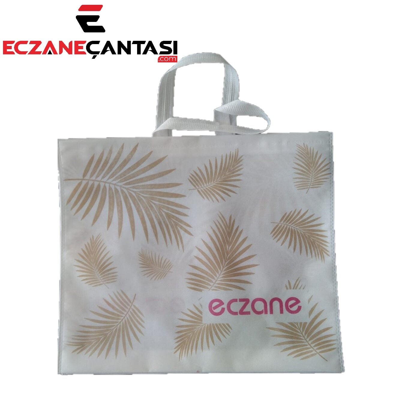 500 Adet Eczane Çantası Yaprak Desen Altın Yaldız Magenta Kulplu Körüklü Büyük Bez Çanta 40x34x7