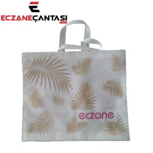 500 Adet Eczane Çantası Yaprak Desen Altın Yaldız Magenta Kulplu Körüklü Büyük Bez Çanta 40x34x7