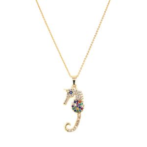 Deniz Atı Figürlü Zirkon Kolye Gold
