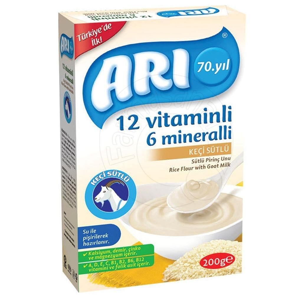 Arı Mama 12 Vitaminli 6 Mineralli Keçi Sütlü Pirinç Unu 200 gr - 12 Adet