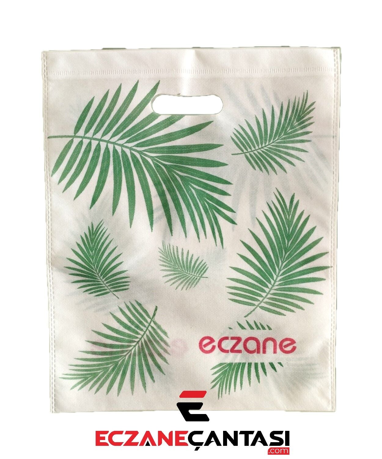 1000 Adet Eczane Çantası Yeşil Yaprak Desen El Geçme Büyük Bez Çanta 30x37