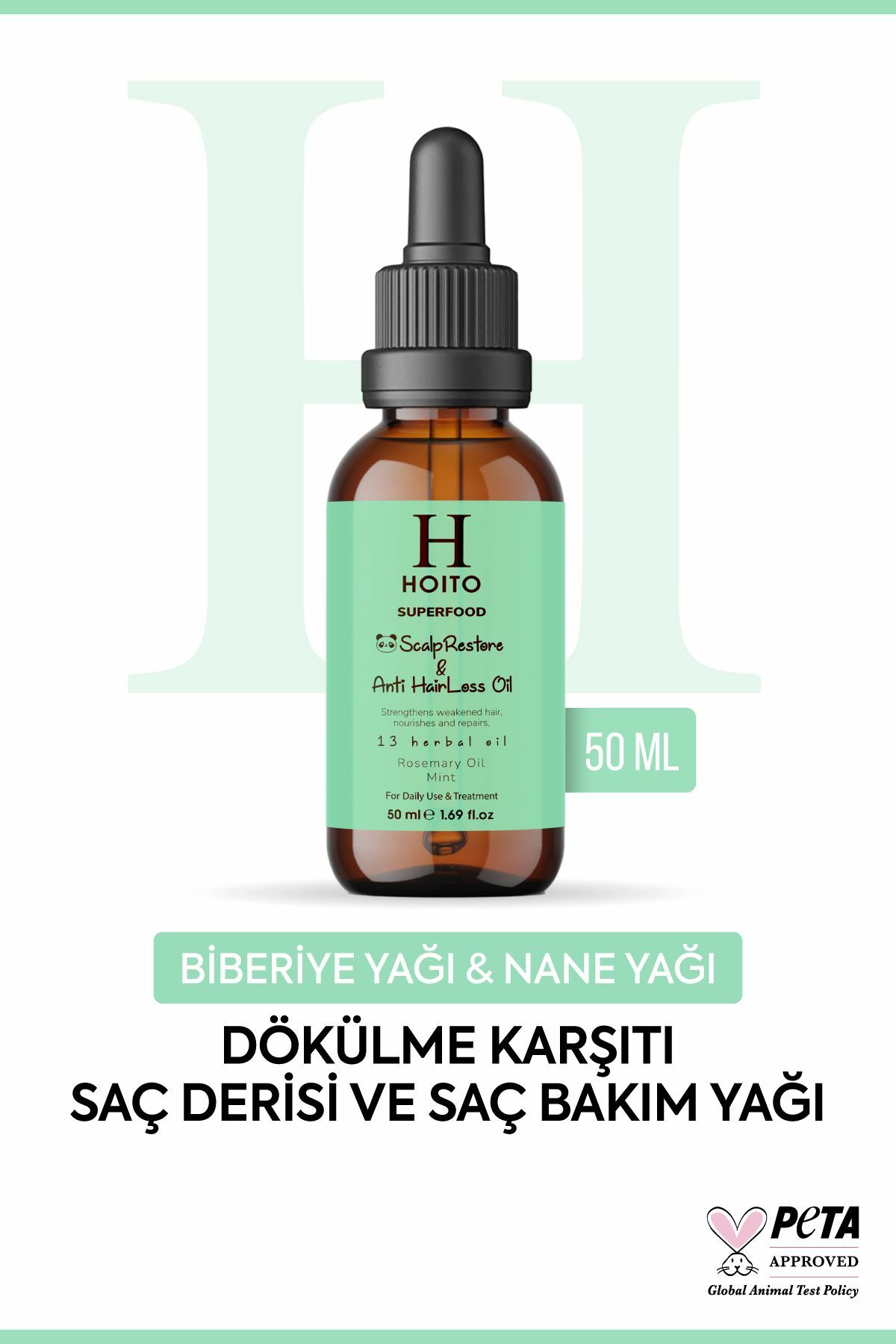 Hoito Saç Dökülmesi Karşıtı Hızlı Saç Uzatma Etkili Biberiye Nane İçeren Saç ve Saç Derisi Bakım Yağı 50 ml