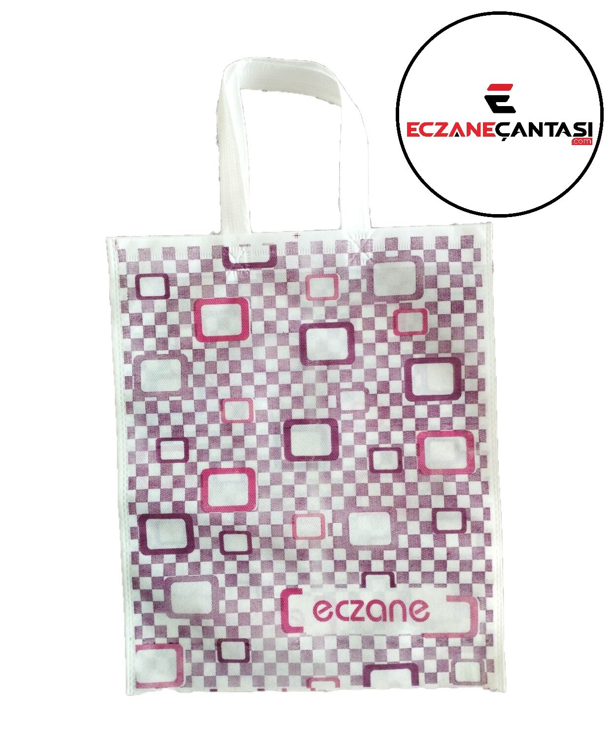 1000 Adet Eczane Çantası Kareli Kulplu Büyük Bez Çanta 30x37