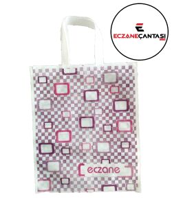 1000 Adet Eczane Çantası Kareli Kulplu Büyük Bez Çanta 30x37