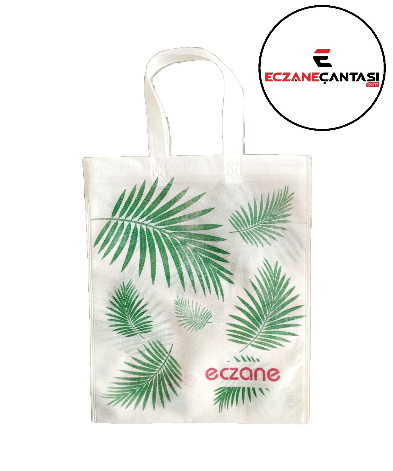 Eczane Çantası Yeşil Yaprak Desen Kulplu Büyük Bez Çanta 30x37 100 lü Paket