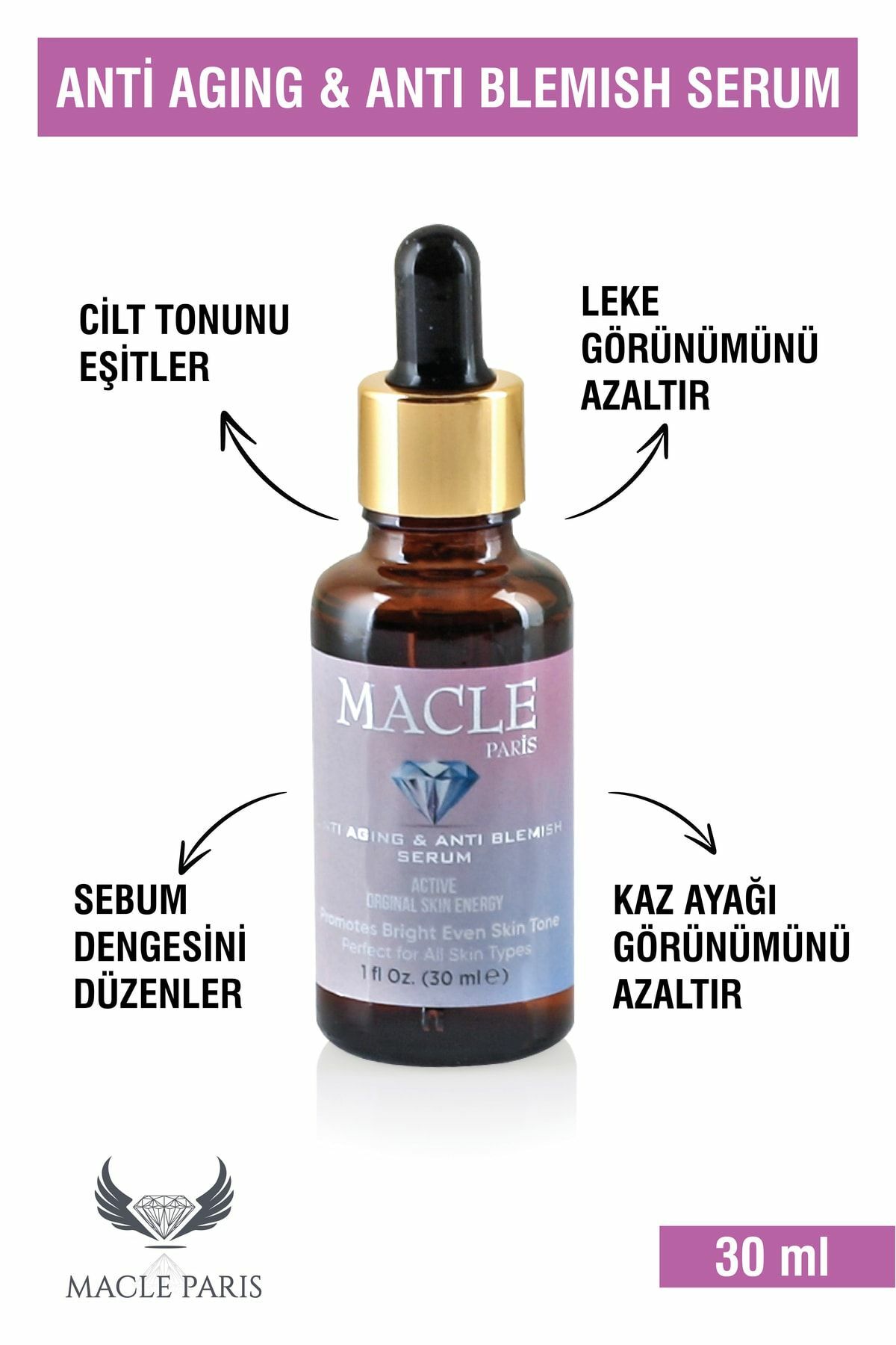 Macle Paris Leke ve Yaşlanma Karşıtı Ultra Nemlendirici %20 C Vitamini Hyaluronik Asit 30 ml