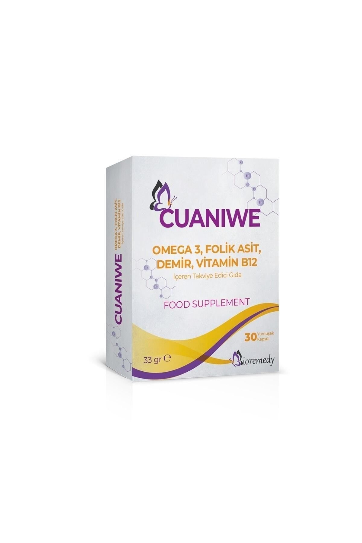 Cuaniwe Omega 3 Folik Asit Demir Vitamin B12 İçeren Takviye Edici Gıda 30 Yumuşak Kapsül