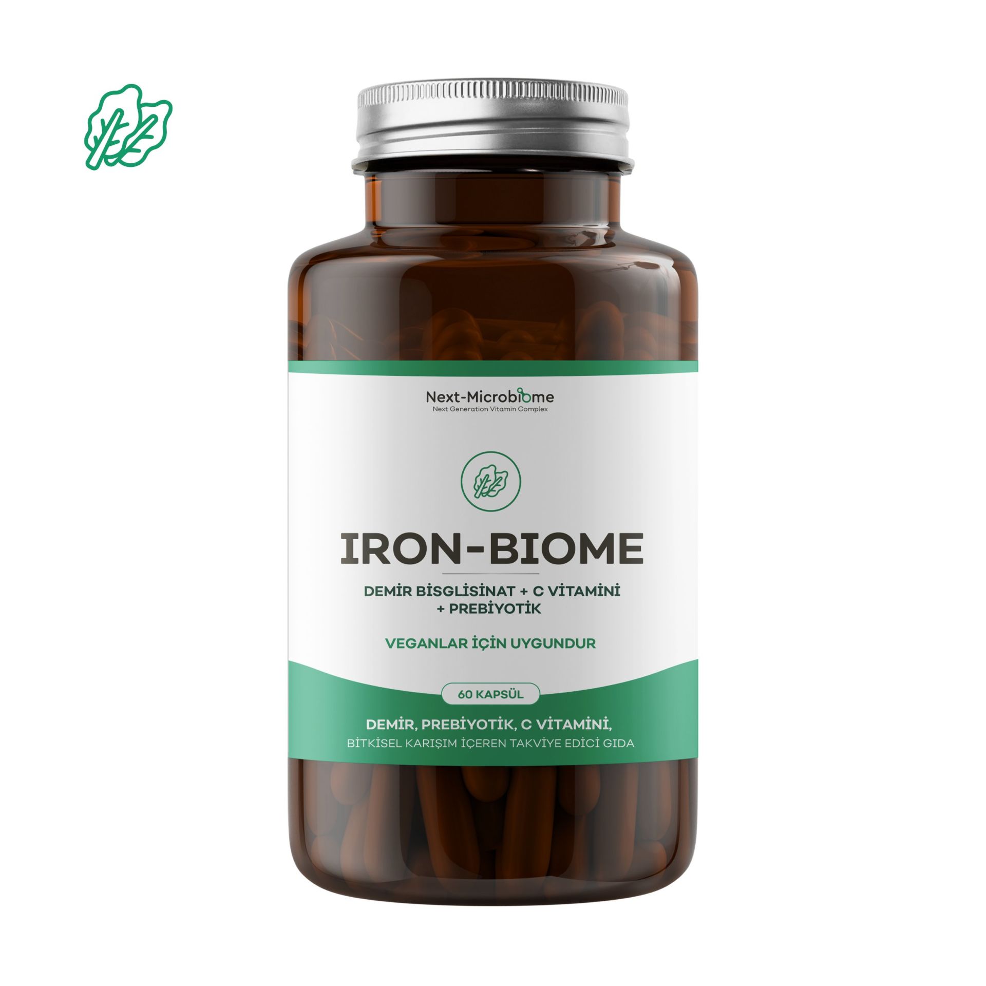 Next-Microbiome Iron Biome Demir Prebiyotik C-Vitamini Bitkisel Karışım 60 Kapsül