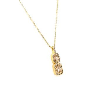 Çift Baget Taşlı Zirkon Kolye Gold
