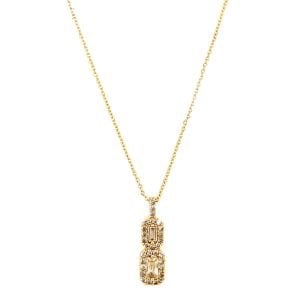 Çift Baget Taşlı Zirkon Kolye Gold