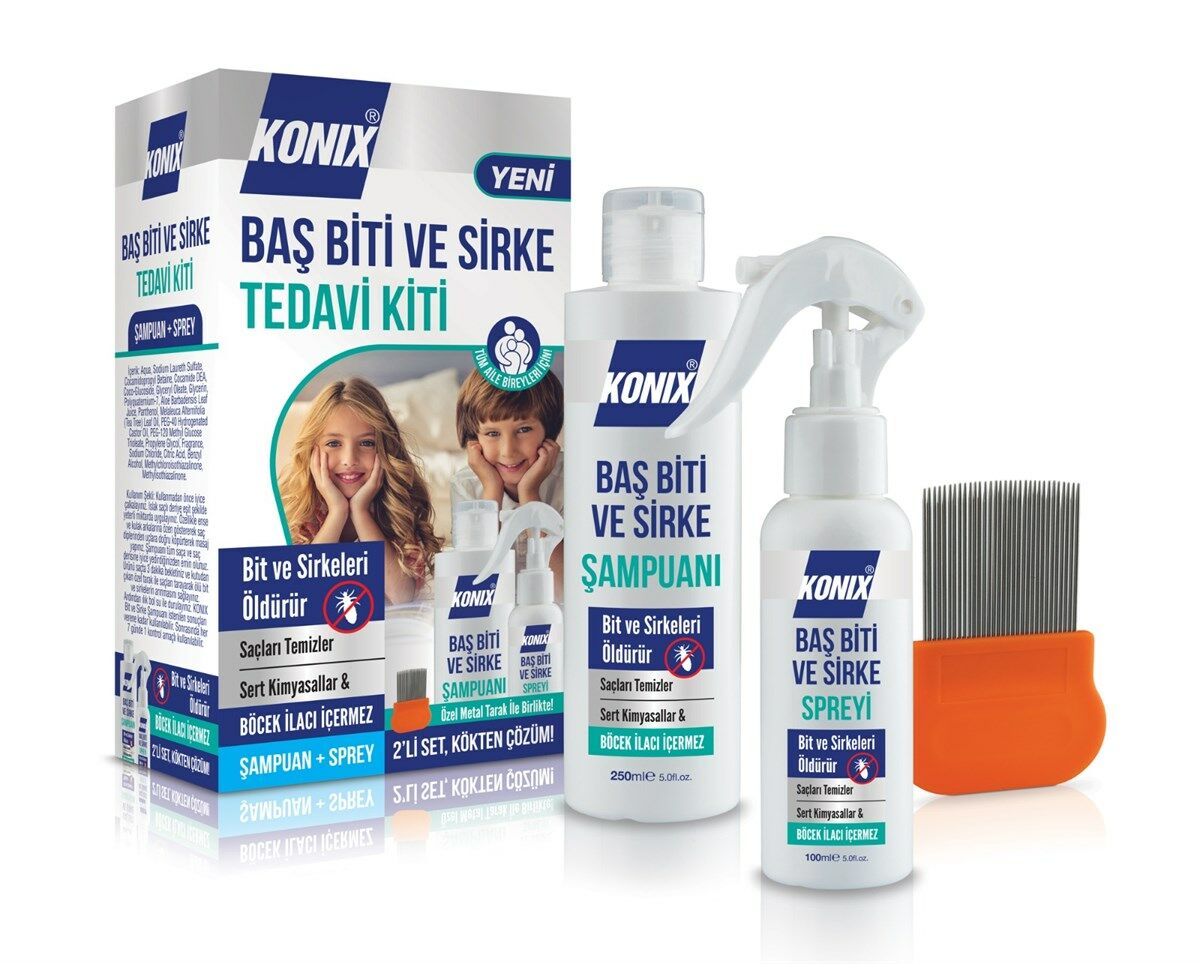 Konix Baş Biti ve Sirke Tedavi Kiti - Şampuan + Sprey 250 ml - Metal Tarak Hediyeli