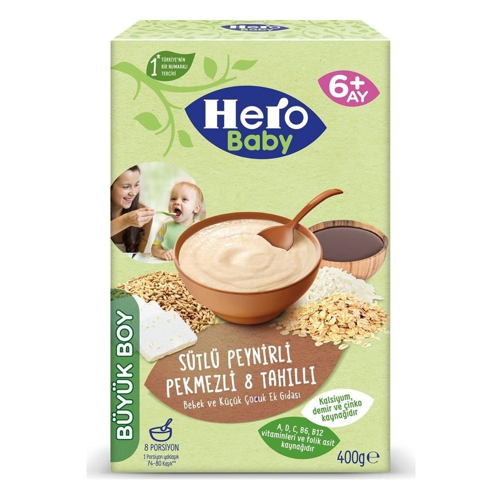 Hero Baby Sütlü Peynirli Pekmezli 8 Tahıllı Kaşık Maması 400 gr