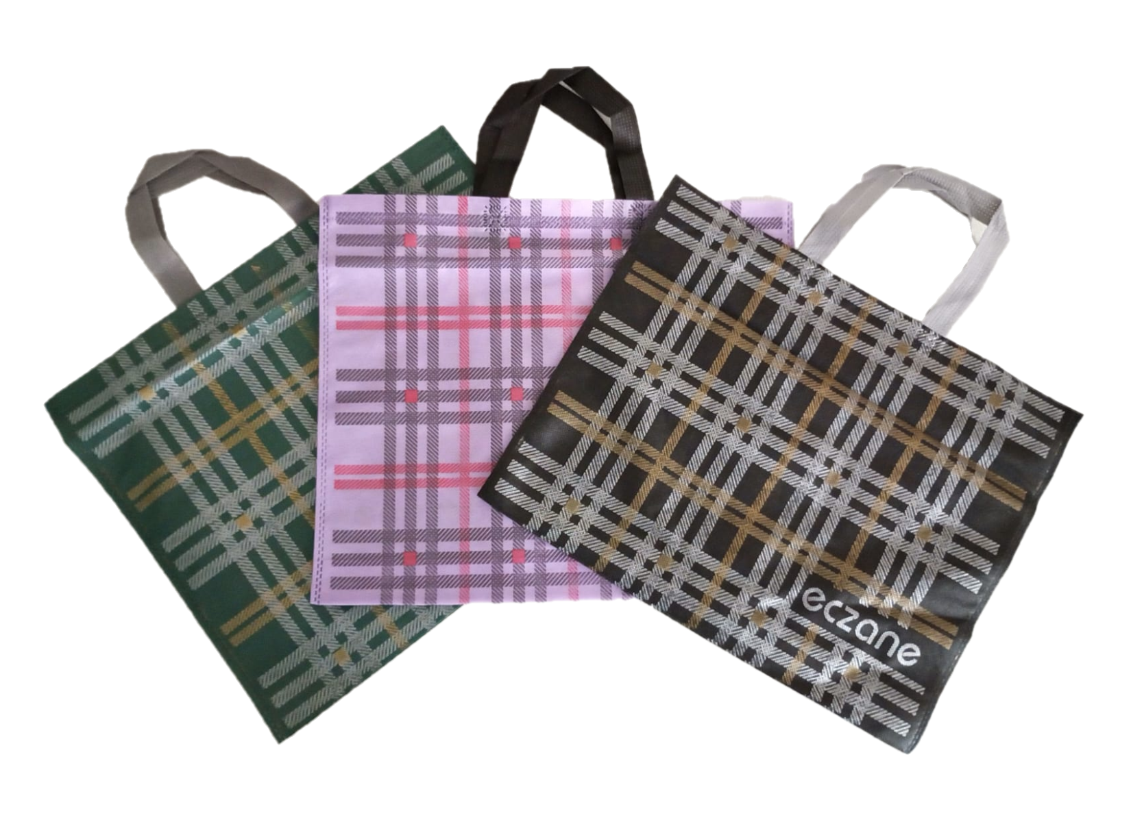 500 Adet Eczane Çantası Ekose Kulplu Körüklü Büyük Bez Çanta 40x34x7