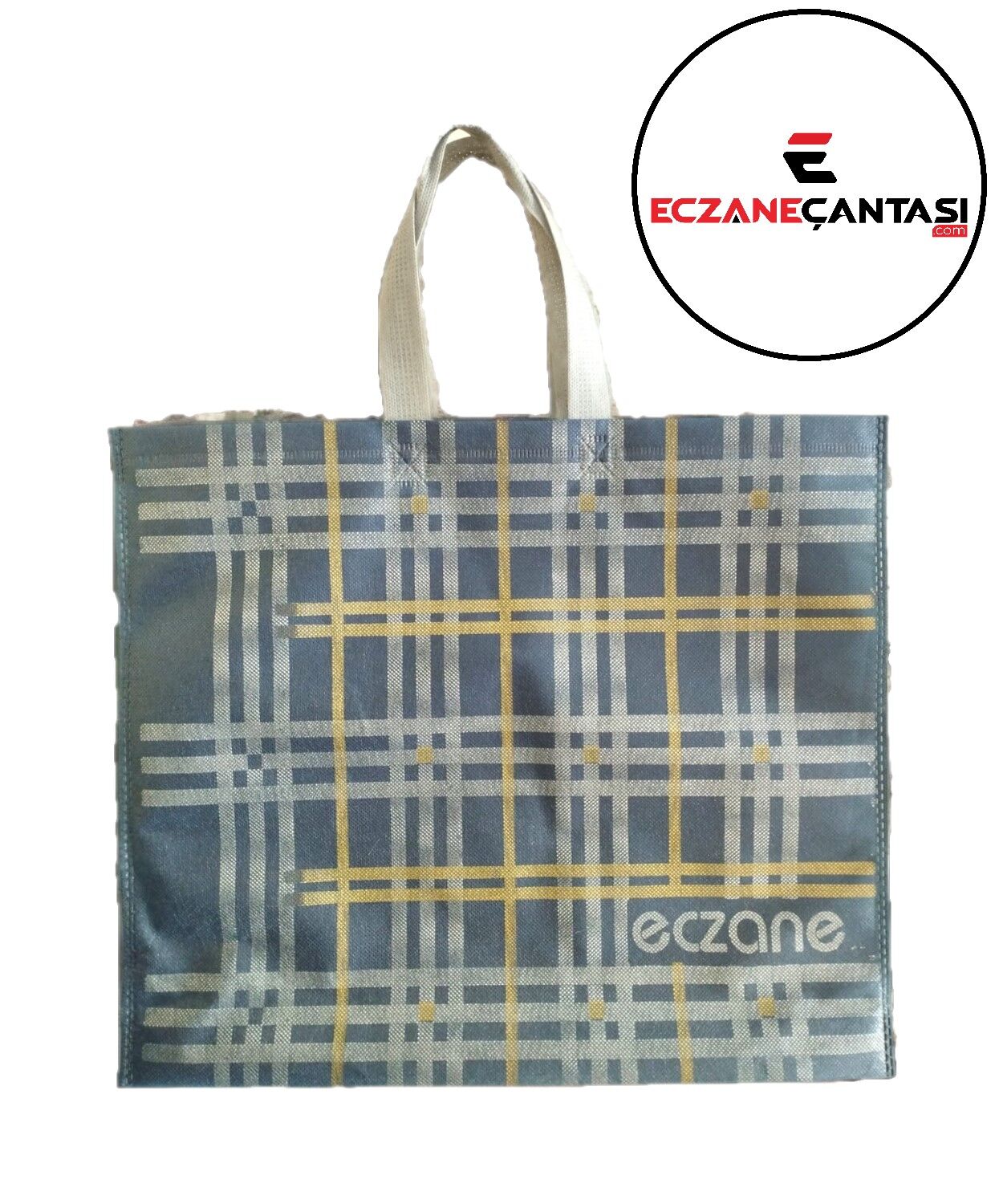 Eczane Çantası Ekose Kulplu Körüklü Büyük Bez Çanta 40x34x7 50 li Paket