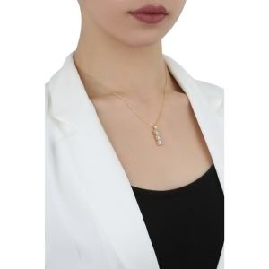 Kare Tria Zirkon Taşlı Kolye Gold