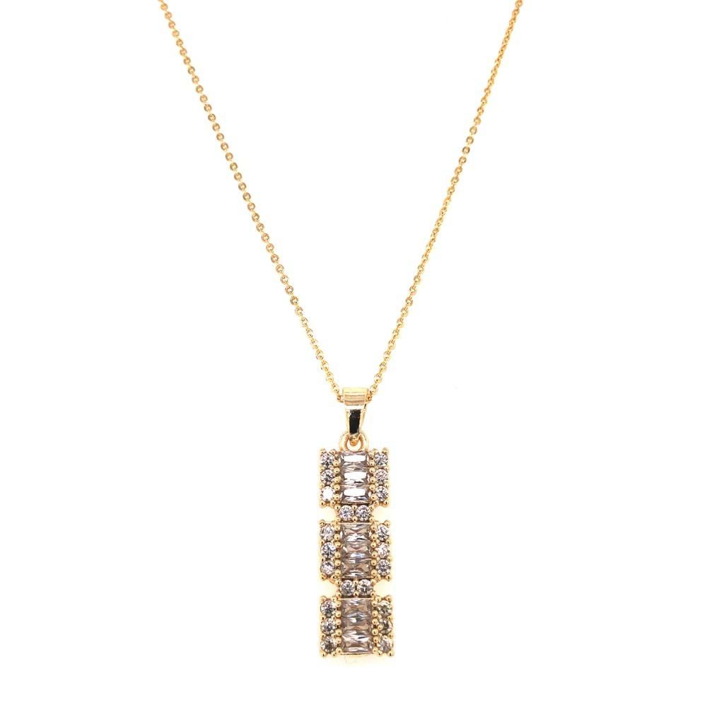 Kare Tria Zirkon Taşlı Kolye Gold