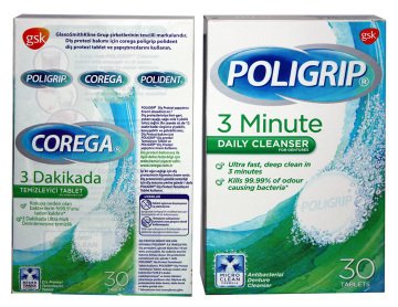 Poligrip Corega 3 Dakika'da Temizleyici Tablet (30 tablet)