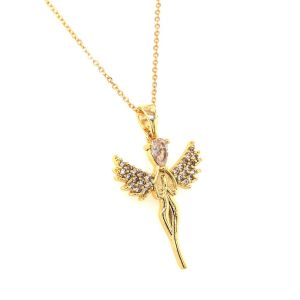 Melek Figürlü Küçük Zirkon Kolye Gold