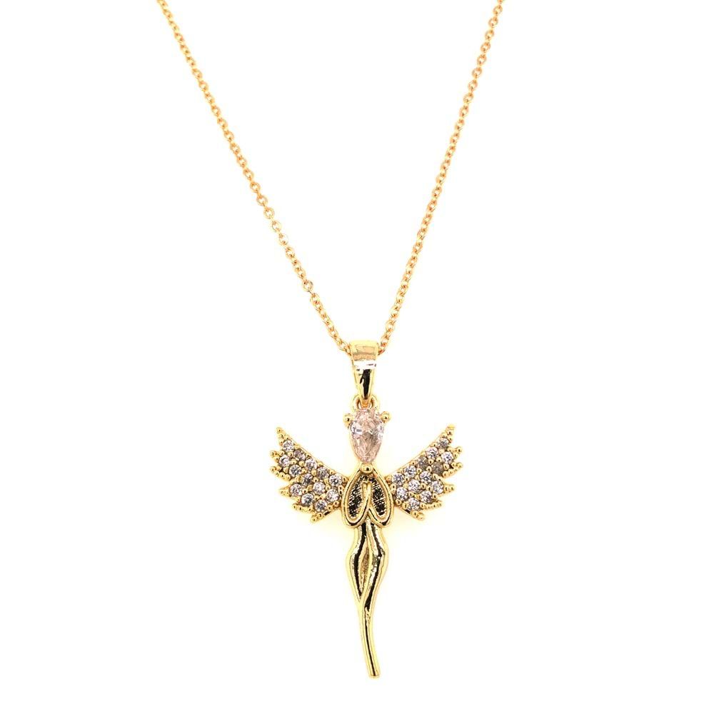 Melek Figürlü Küçük Zirkon Kolye Gold