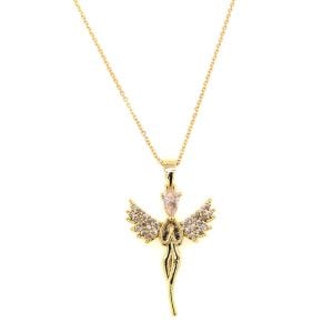 Melek Figürlü Küçük Zirkon Kolye Gold