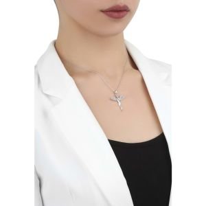 Melek Figürlü Büyük Zirkon Kolye Gümüş