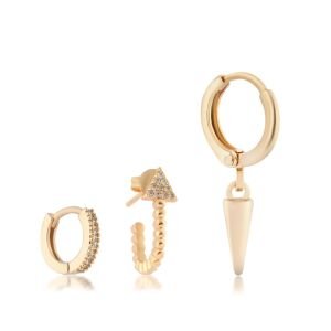 YSX Üçlü Zirkon Taşlı Küpe Gold