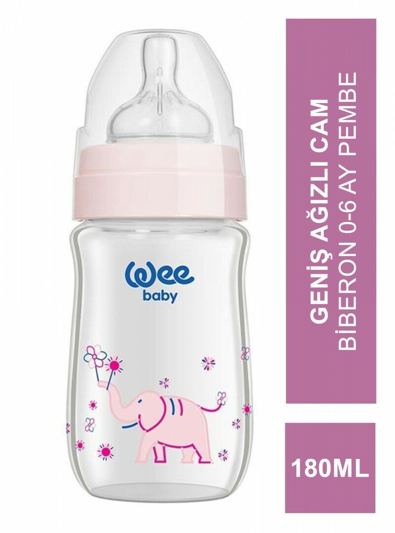 Wee Baby Klasik+ Geniş Ağızlı Cam Biberon 0-6 Ay No: 140 180 ml - Pembe