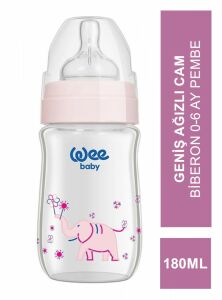 Wee Baby Klasik+ Geniş Ağızlı Cam Biberon 0-6 Ay No: 140 180 ml - Pembe