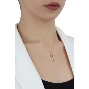 Çengelli İğne Figürlü Zirkon Kolye Gold