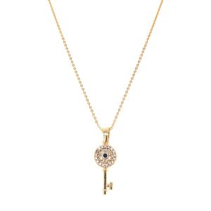 Anahtar Figürlü Mavi Taşlı Zirkon Kolye Gold