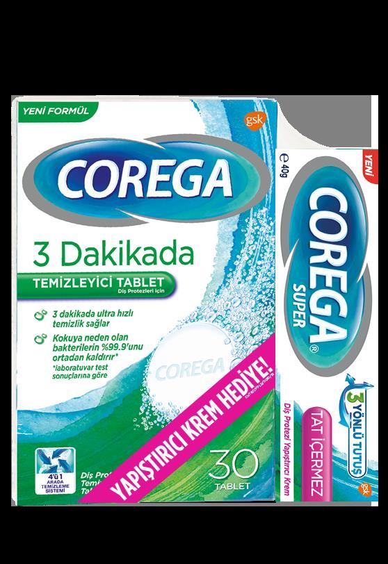 Corega Temizleyici Tablet 30 Adet + Tat İçermeyen Yapıştırıcı Krem 40 gr
